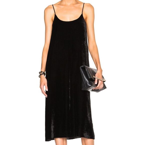 ATM Anthony Thomas Melillo Black Crushed Velvet Slip Dress w Adjustable Straps - Picture 1 of 7